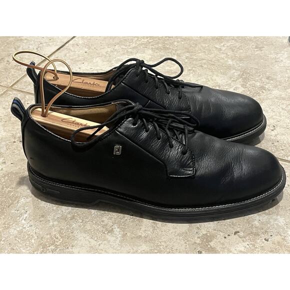 FootJoy DryJoys Premiere Black Leather Spikeless Golf Shoe 53988 10.5 EXTRA WIDE - Picture 2 of 11